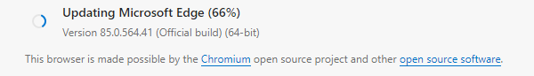 About screen for Edge, showing that it's downloading the new version